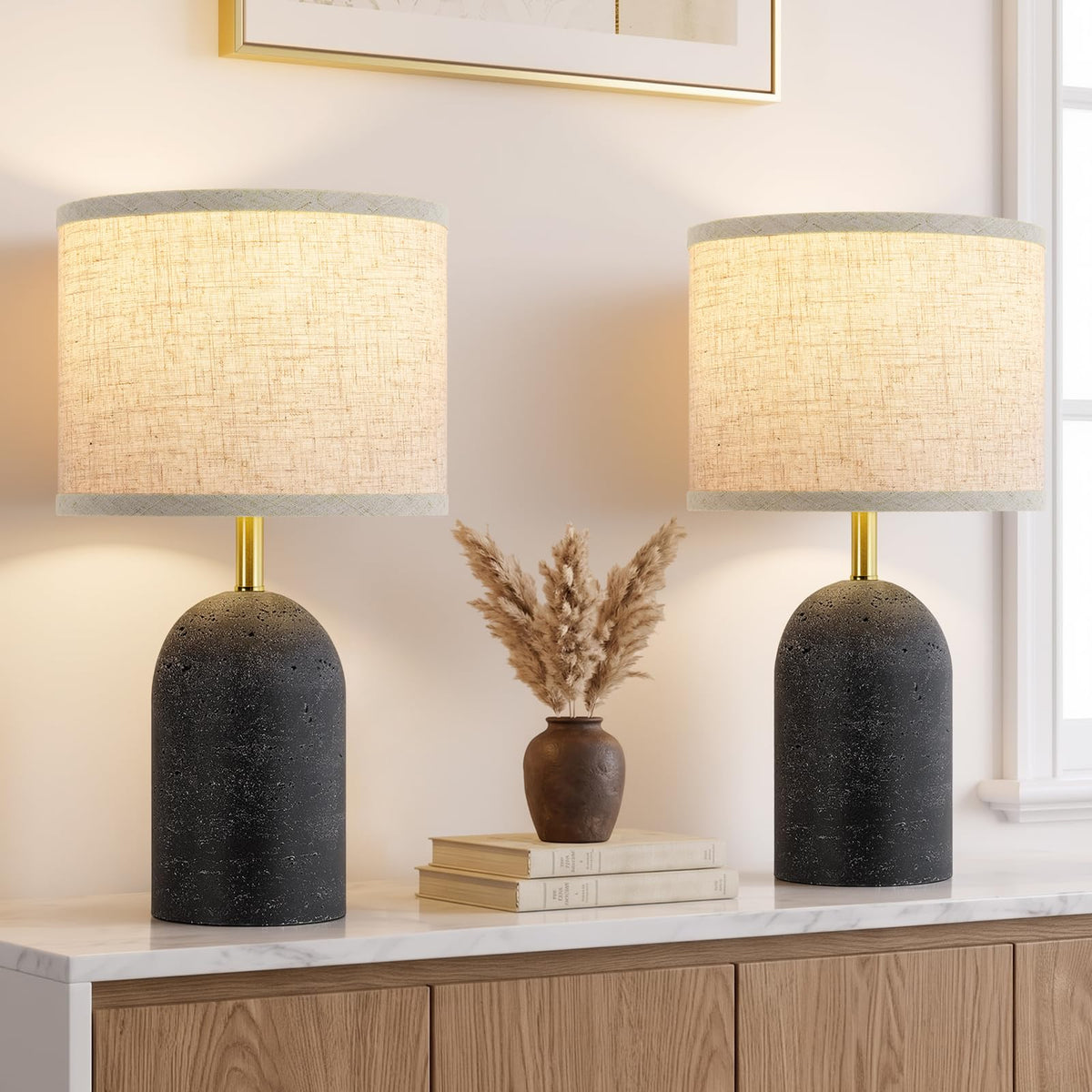 Table Lamps Set of 2, Resin Bedside Lamps for Living Room Bedroom