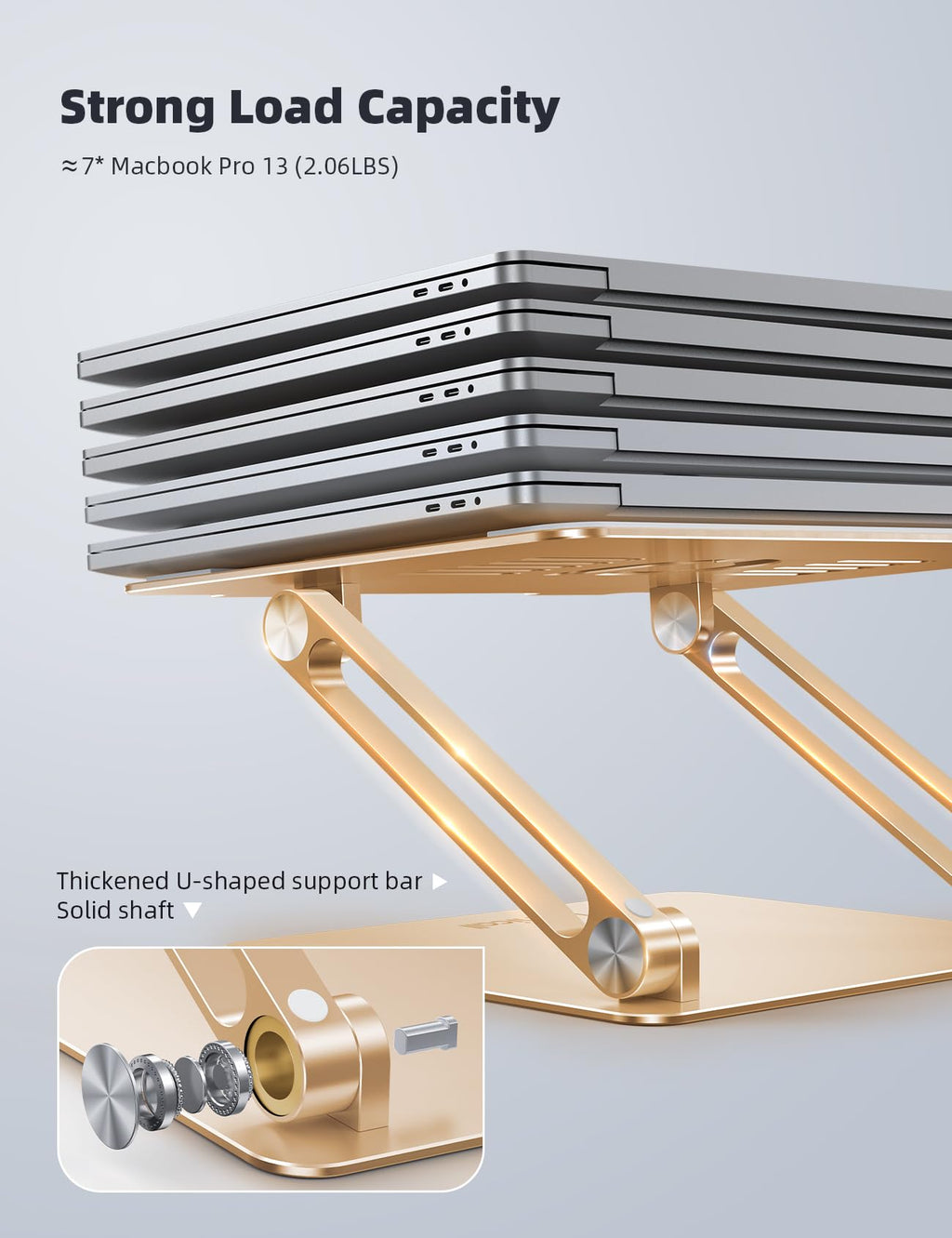 Adjustable Laptop Stand, Portable Laptop Riser, Aluminum Laptop Stand for Desk Foldable, Ergonomic Computer Notebook Stand Holder for MacBook Air Pro, Dell XPS, HP (10-17.3'') -Gold