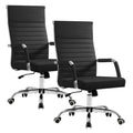 (2 pcs, Black) Ergonomic Office Desk Chair, Executive Ribbed Mid-Back PU Leather Conference Room Chair Adjustable Swivel Chair with Arms