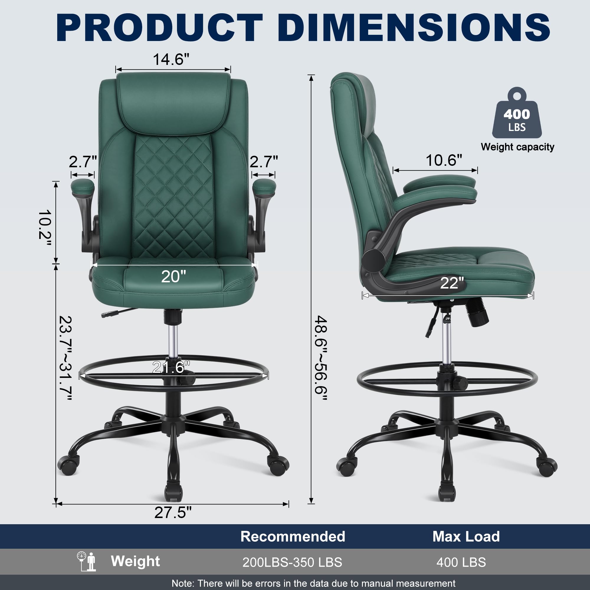 Drafting Chair, Tall Office Chair for Standing Desk, PU Leather Counter Computer Chairs with Adjustable Height, Rocking Function, 360° Swivel Wheels for Bar Office