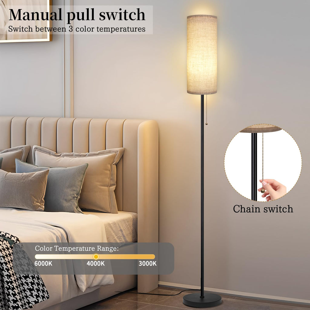 Floor Lamp for Living Room, Modern Standing Lamps with Lampshade, Minimalist Tall Lamp with Chain Switch for Living Room, LED Bulb Included (Beige Shade)