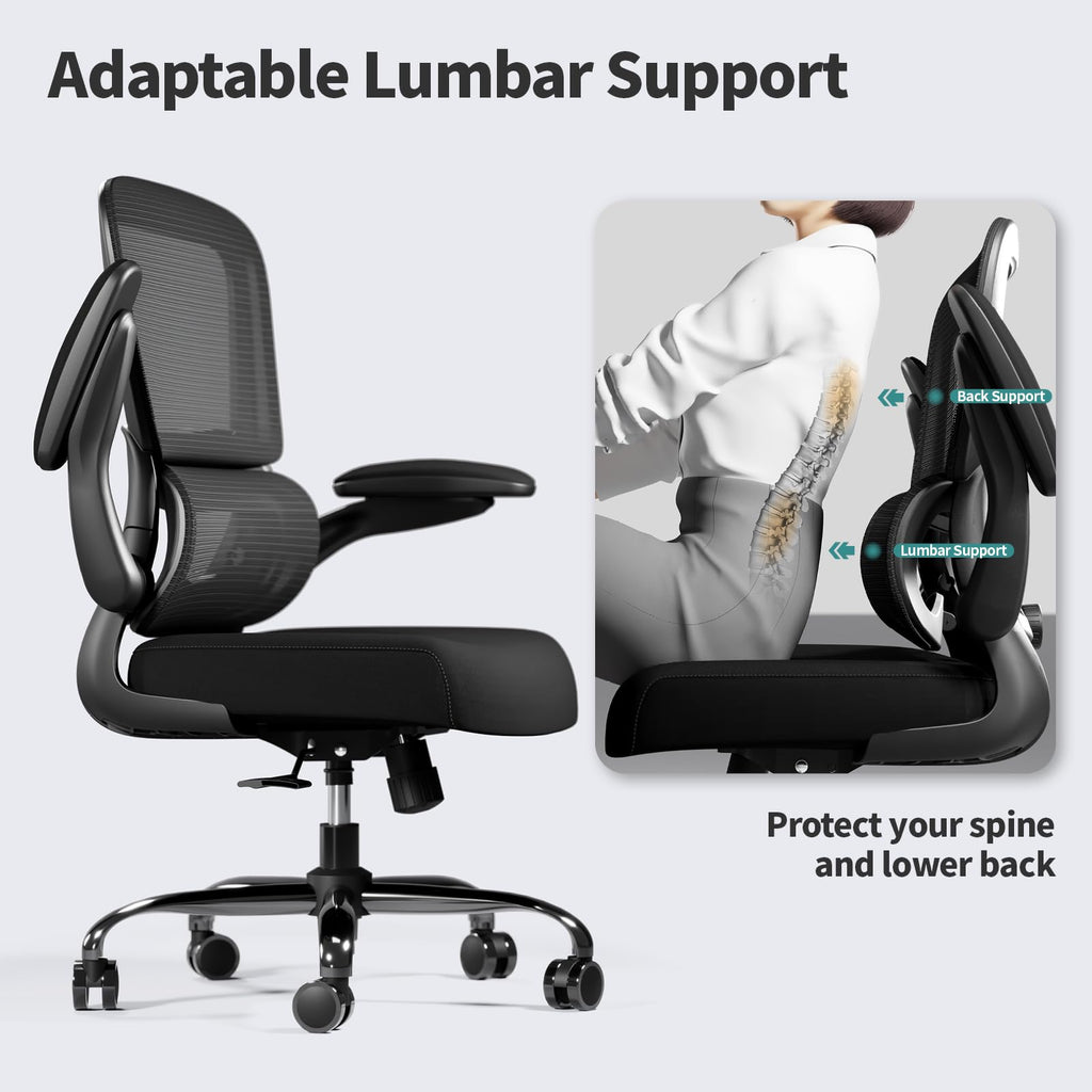 Pack of 2, Office Chair - Ergonomic Desk Chair with Adjustable Lumbar Support, Mesh Computer Chair, Executive Chairs for Home Office Comfortable Lumbar Support Black