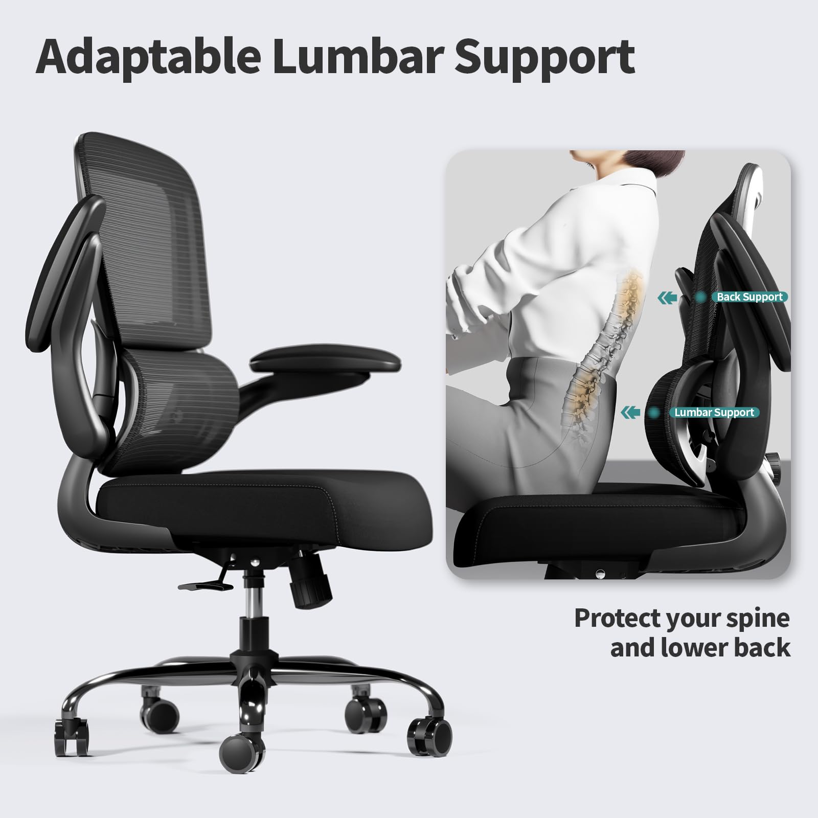 Pack of 4, Office Chair - Ergonomic Desk Chair with Adjustable Lumbar Support, Mesh Computer Chair, Executive Chairs for Home Office Comfortable Lumbar Support Black