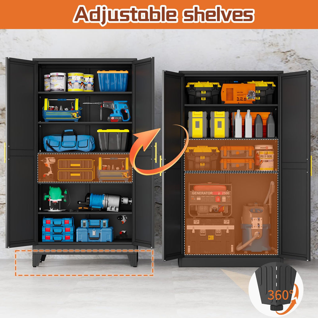 Black Metal Storage Cabinet, 79" Pantry Cabinets for Office
