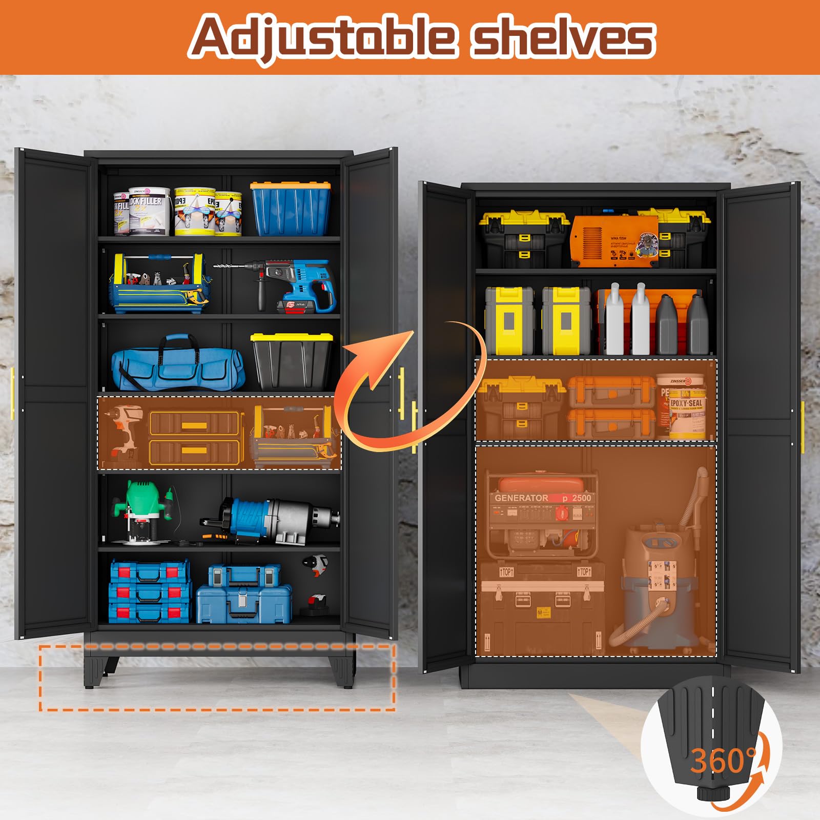 Black Metal Storage Cabinet, 79" Pantry Cabinets for Office