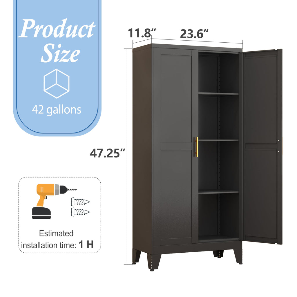 Black Pantry Cabinets, 48" Metal Storage Cabinet for Office