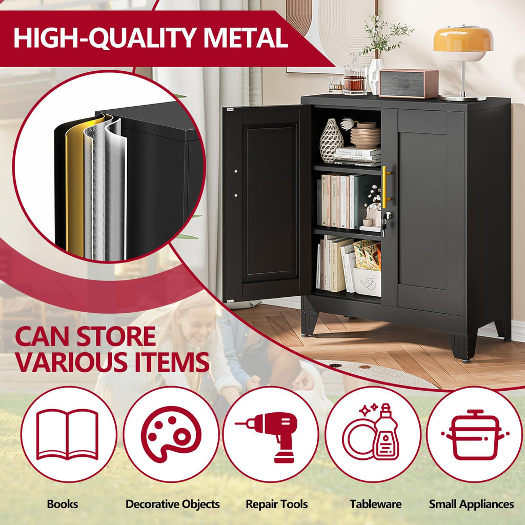 Black Metal Storage Cabinet, 36" Steel Locking Cabinets