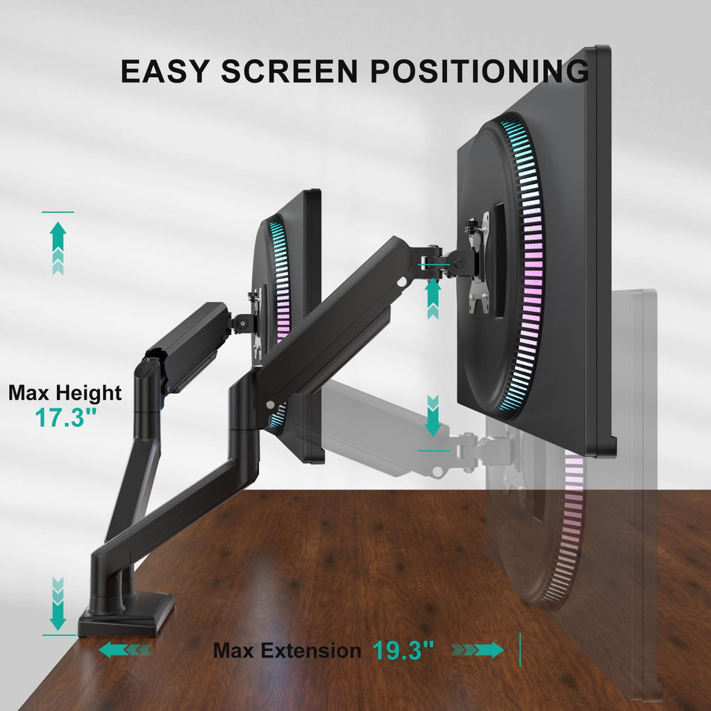 Dual Monitor Stand for 13-32 inch Computer Screens, Dual Monitor Arms for 2 Monitors Holds up to 22 lbs, Height Adjustable Dual Monitors Mount, VESA 75x75/100x100mm (GSMP002N), Black