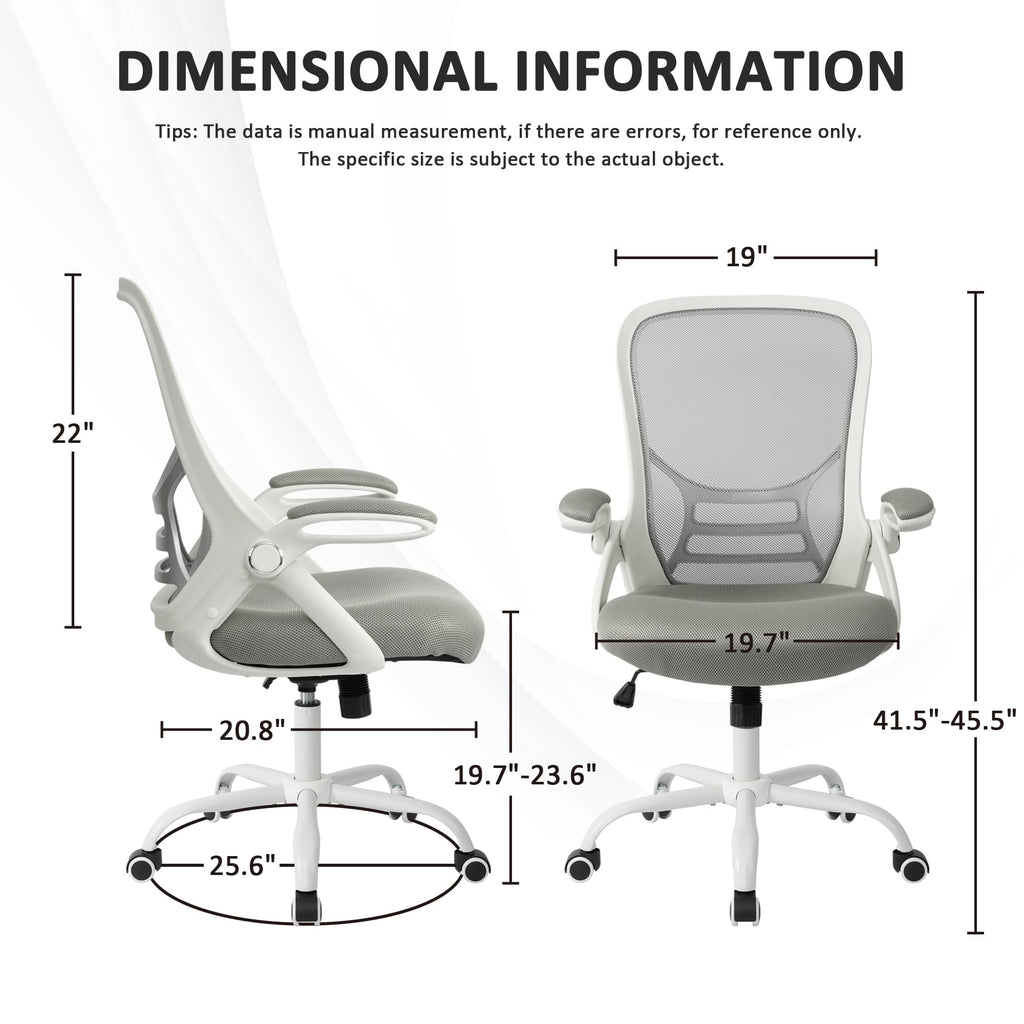Office Chair Ergonomic Chair with Flip up Armrests, Thickened Seat Computer Chair with Breathable Mesh Back Home Office Computer Chairs for Long Hours Mesh Office Chair(Grey)