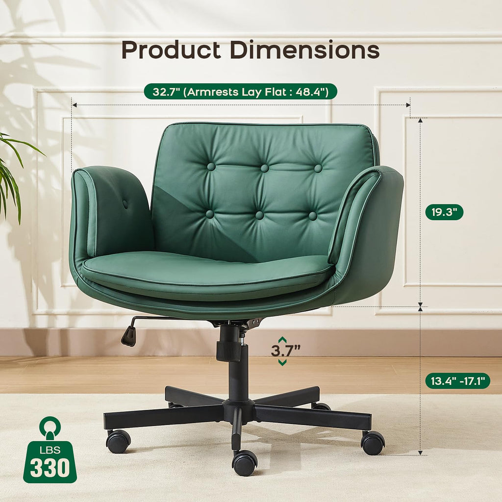 Criss Cross Office Chair, PU Leather Vanity Chair with 5-Level Adjustable Armrests & Swivel, Ergonomic Criss Cross Chair for Home Office Bedroom Makeup（Green）