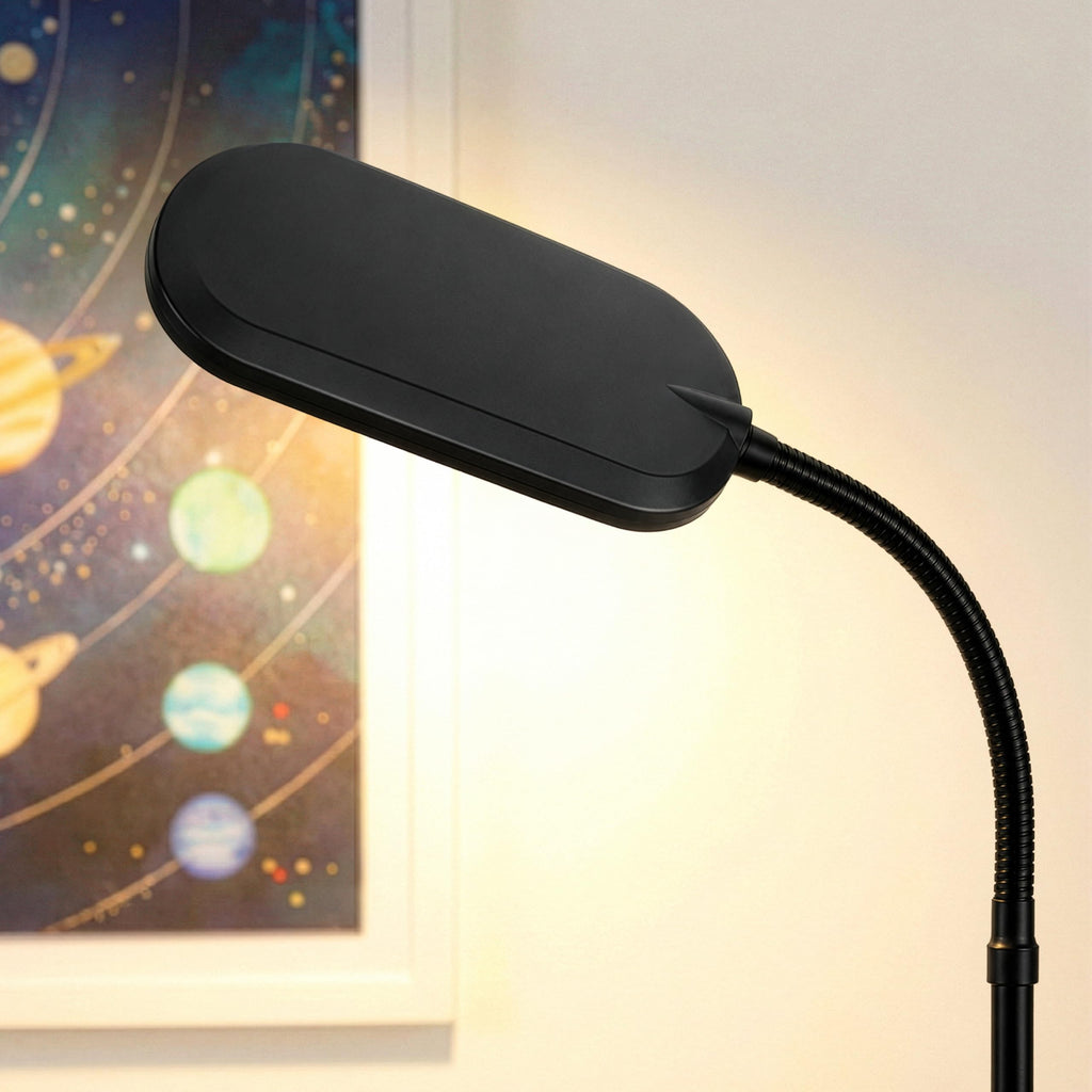 Litespan Slim LED Floor Reading Lamp - Tall with Adjustable Gooseneck, Dimmable for Living Rooms, Offices & Bedrooms - Black