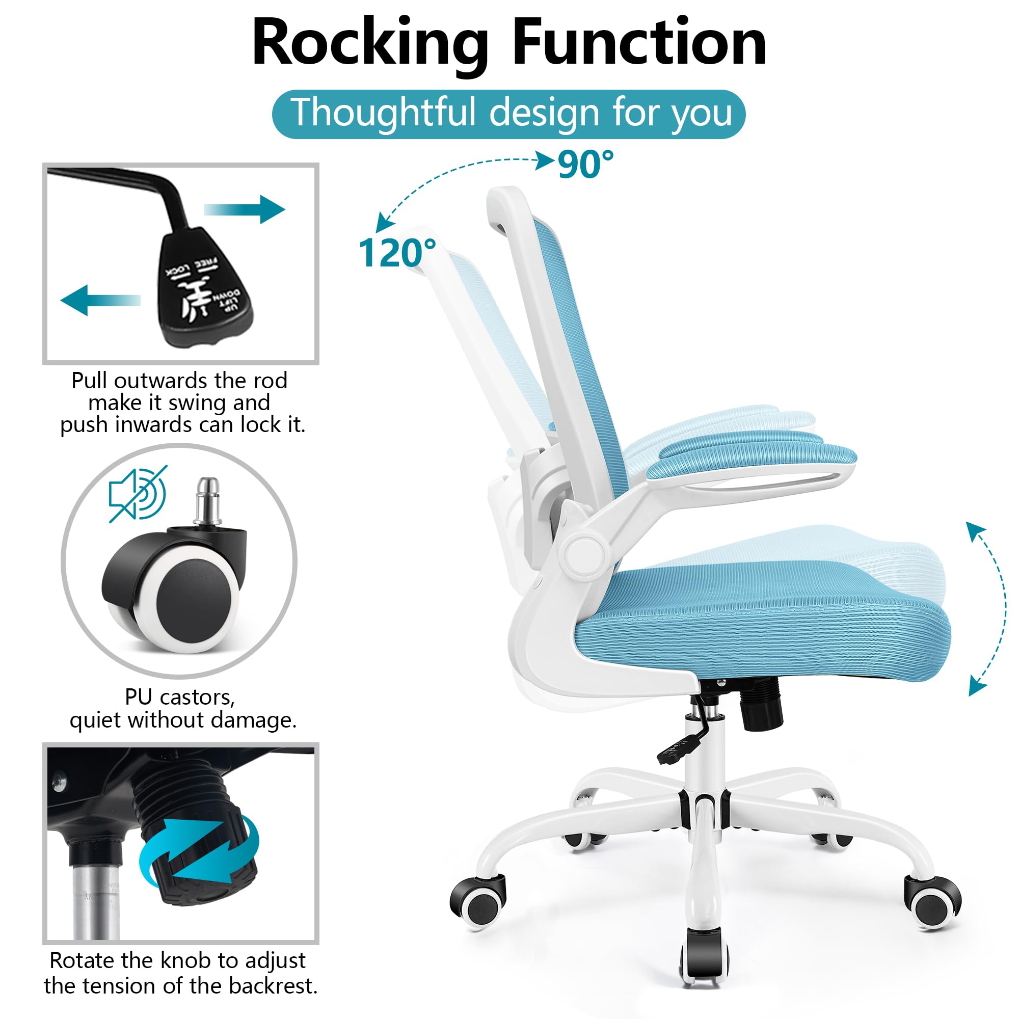 Office Chair, Ergonomic Desk Chair Breathable Mesh Chairs Adjustable High Back Lumbar Support Flip-up Armrests, Executive Rolling Swivel Comfy Computer Chairs Home Office Blue