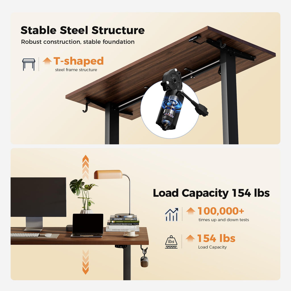 Electric Height Adjustable Standing Desk, 48 Inch, Dark Walnut