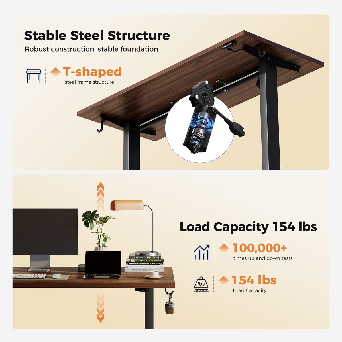 Electric Height Adjustable Standing Desk, 48 Inch, Dark Walnut