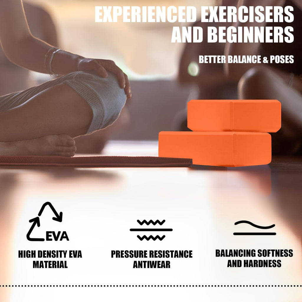 2 Pcs Yoga Blocks, 9x6x3 Inch Orange Foam Blocks for Pilates