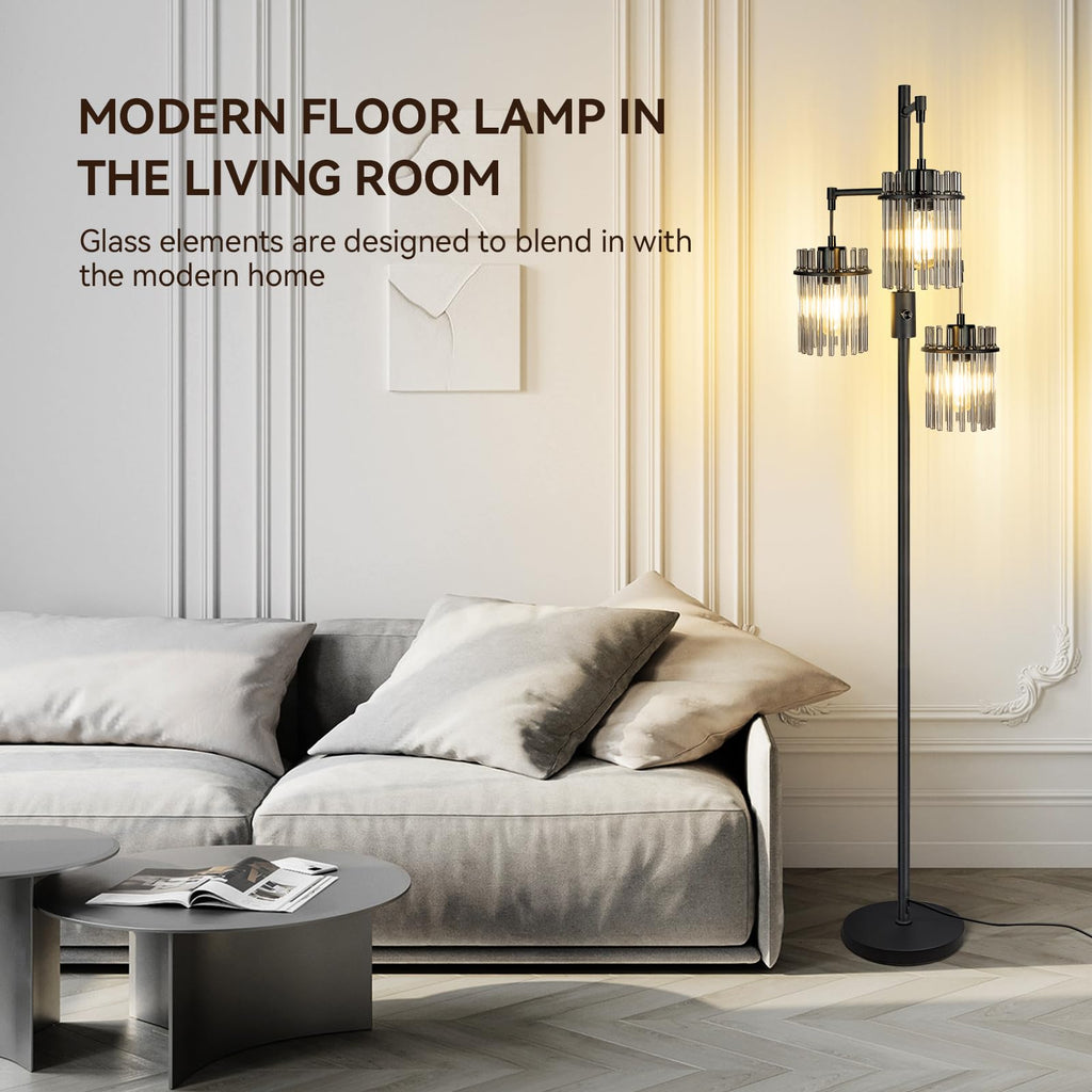 Black Crystal Standing Farmhouse Tree Floor Lamp for Living Room