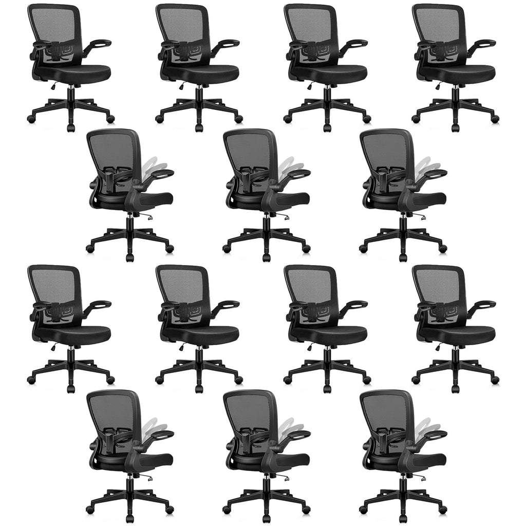 Desk Chairs with Wheels, Ergonomic Mesh Office Chair Adjustable Height and Swivel Lumbar Support Home Office Chair with Flip Up Armrests, Set of 14