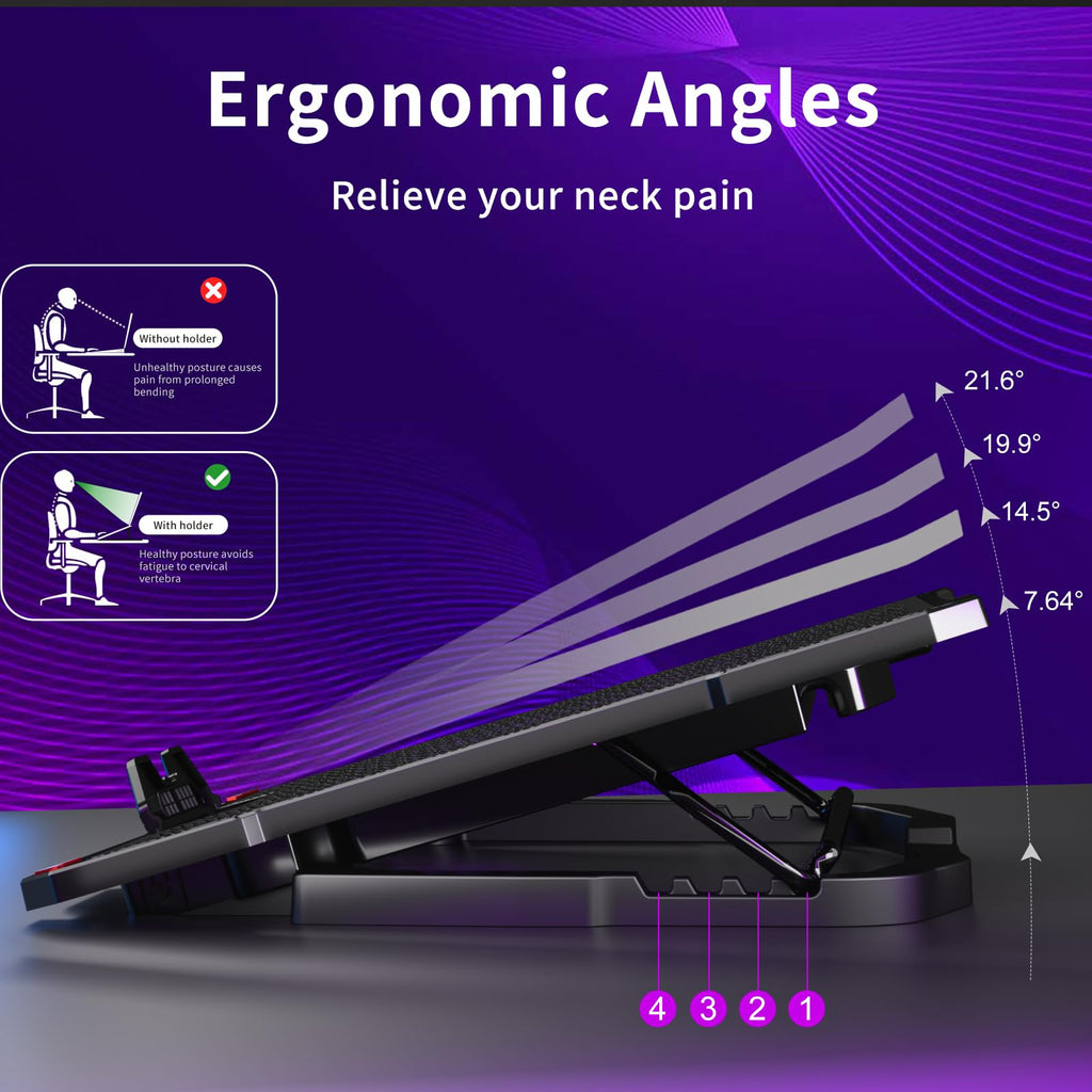 Laptop Cooling Pad for 15.6 to 17.3 Inches PC Notebooks, 5 Fans Computer Cooler Stands with Purple Lights Desk Chiller Mat, S035