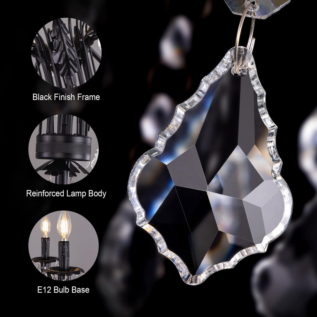 Black Crystal Floor Lamp, Tall Vintage Standing Living Room Lamp