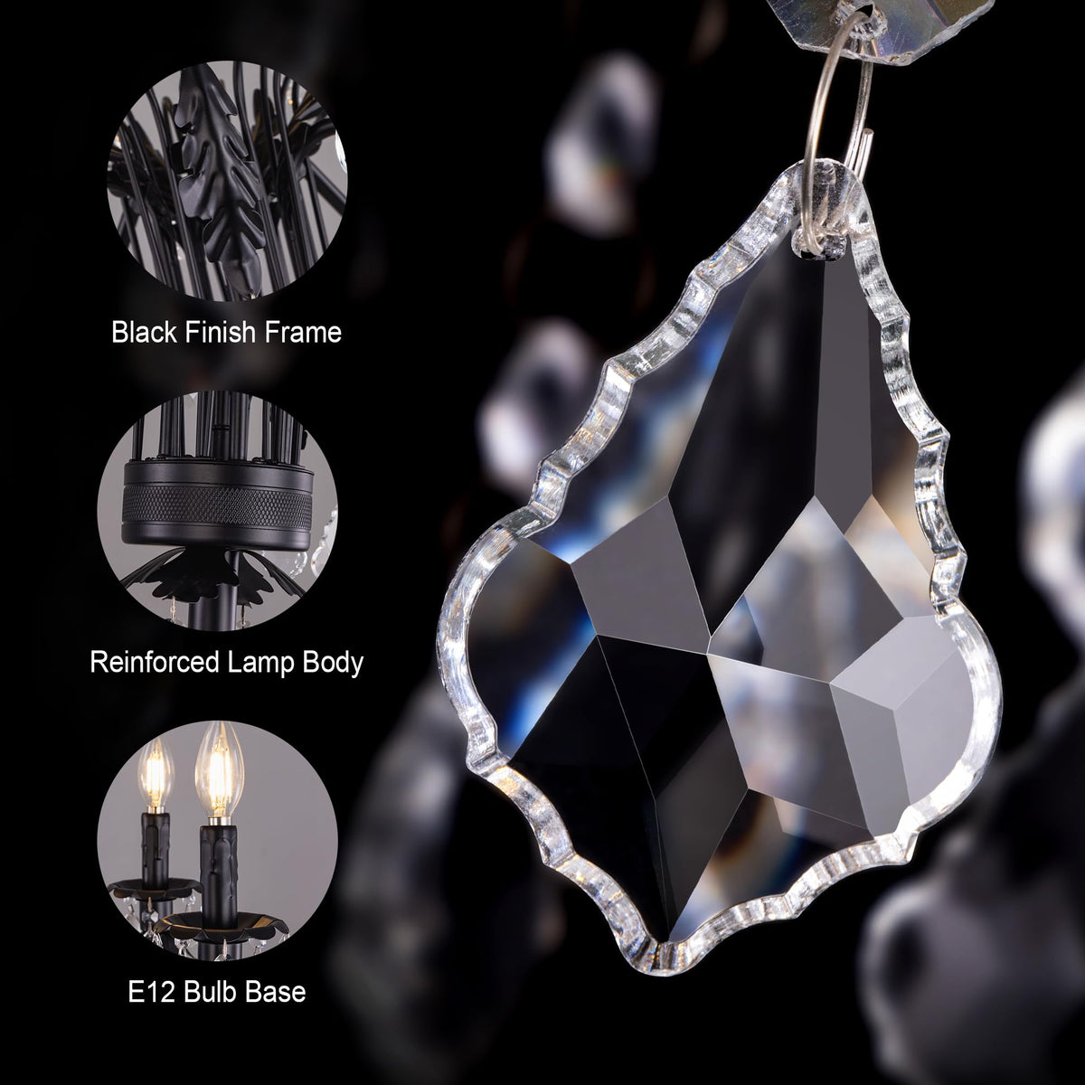 Black Crystal Floor Lamp, Tall Vintage Standing Living Room Lamp