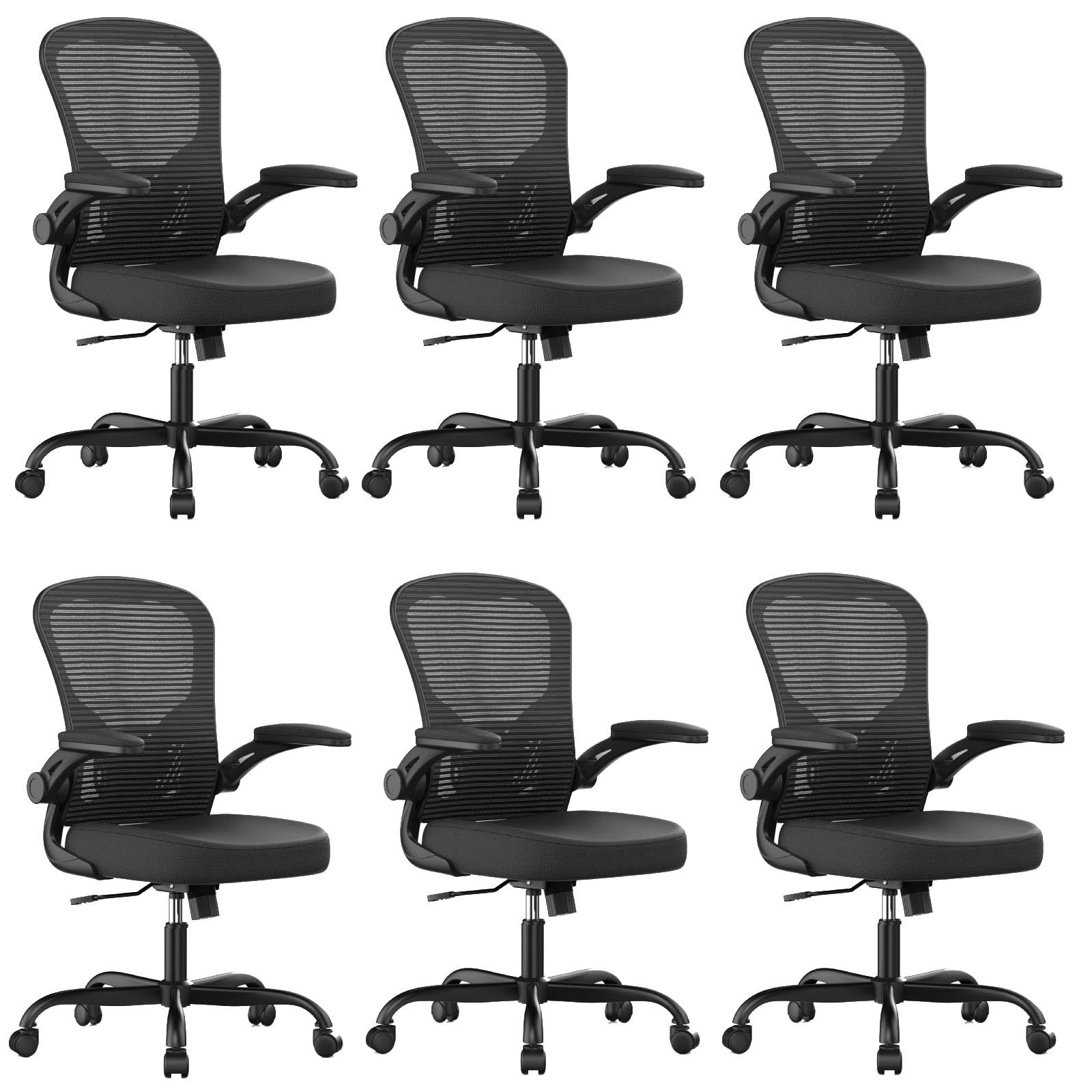 Pack of 6, Office Chair, Ergonomic Desk Chairs 330LBS Capacity High Back Mesh Computer Chair with Flip-up Armrests, Comfy Work Chair with Adjustable Lumbar Support