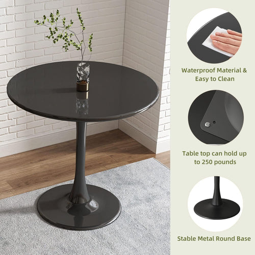 23.6" Round Tulip Dining Table, Mid-Century Tulip Table Kitchen Tulip Dining Table 2 People with MDF Table Top & Pedestal Base for Office Living Room