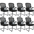 Black (8PK) Office Guest Chair no Wheels, Ergonomic Mesh Desk Chair Adjustable Lumbar Support and Flip Up Arms, Sled Base for Office Guest & Reception Chairs for Conference Room,