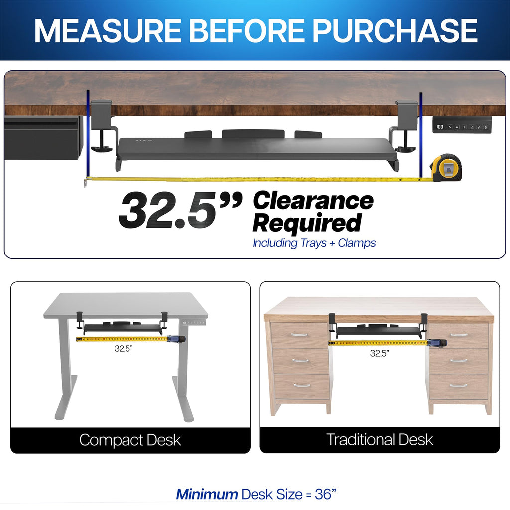 Large Clamp-on Computer Keyboard and Mouse Under Desk Slider Tray, 27 x 11 inch Pull Out Platform Drawer, Gray