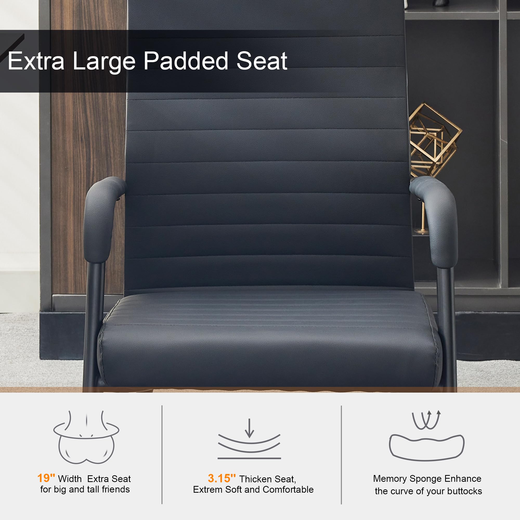Office Chairs Set of 6, Modern Leather Reception Chairs with Mid Back & Sled Base, No-Wheel Desk Chairs for Waiting Room & Conference Room