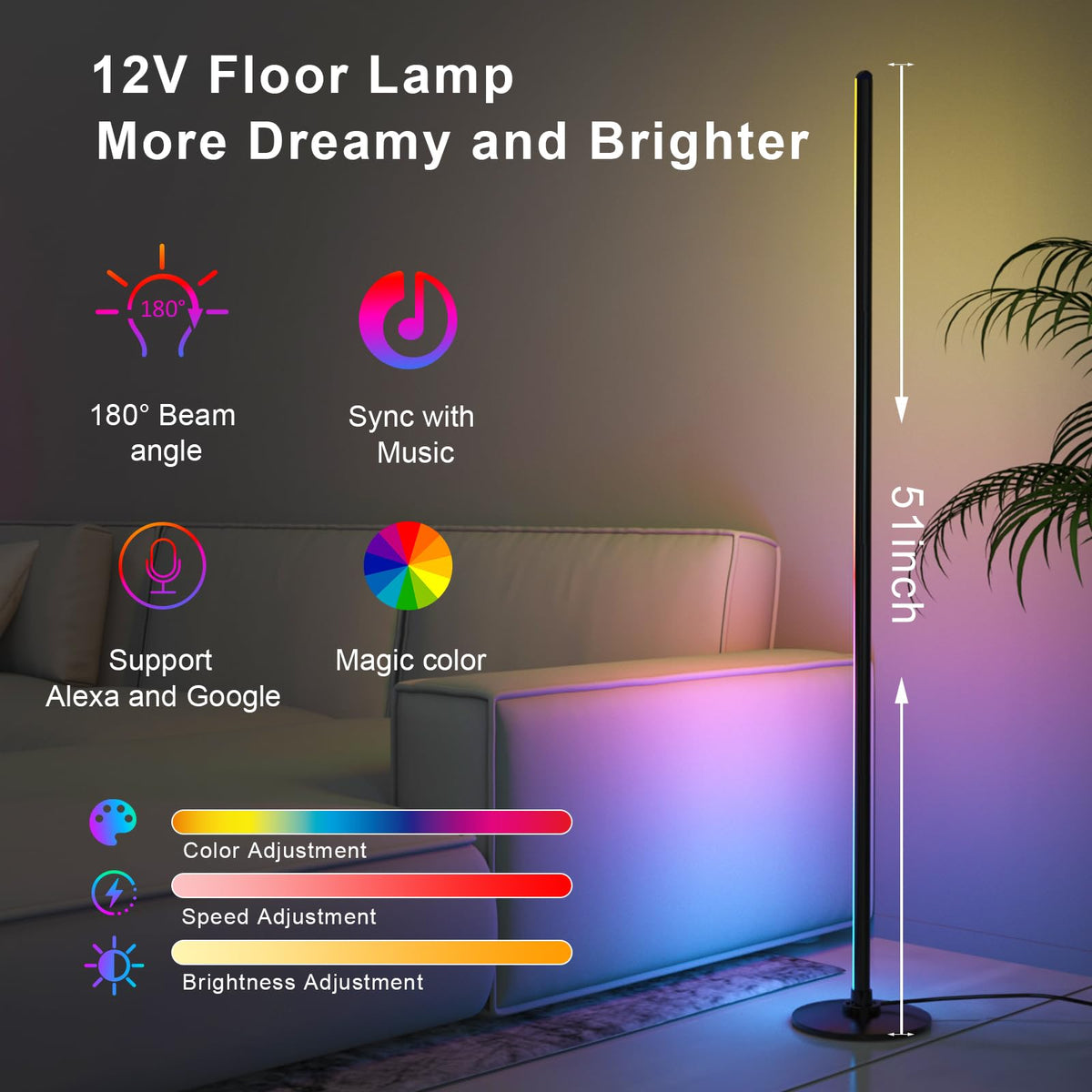 Corner Floor Lamp, Alexa Compatible, RGBICW, Music Sync