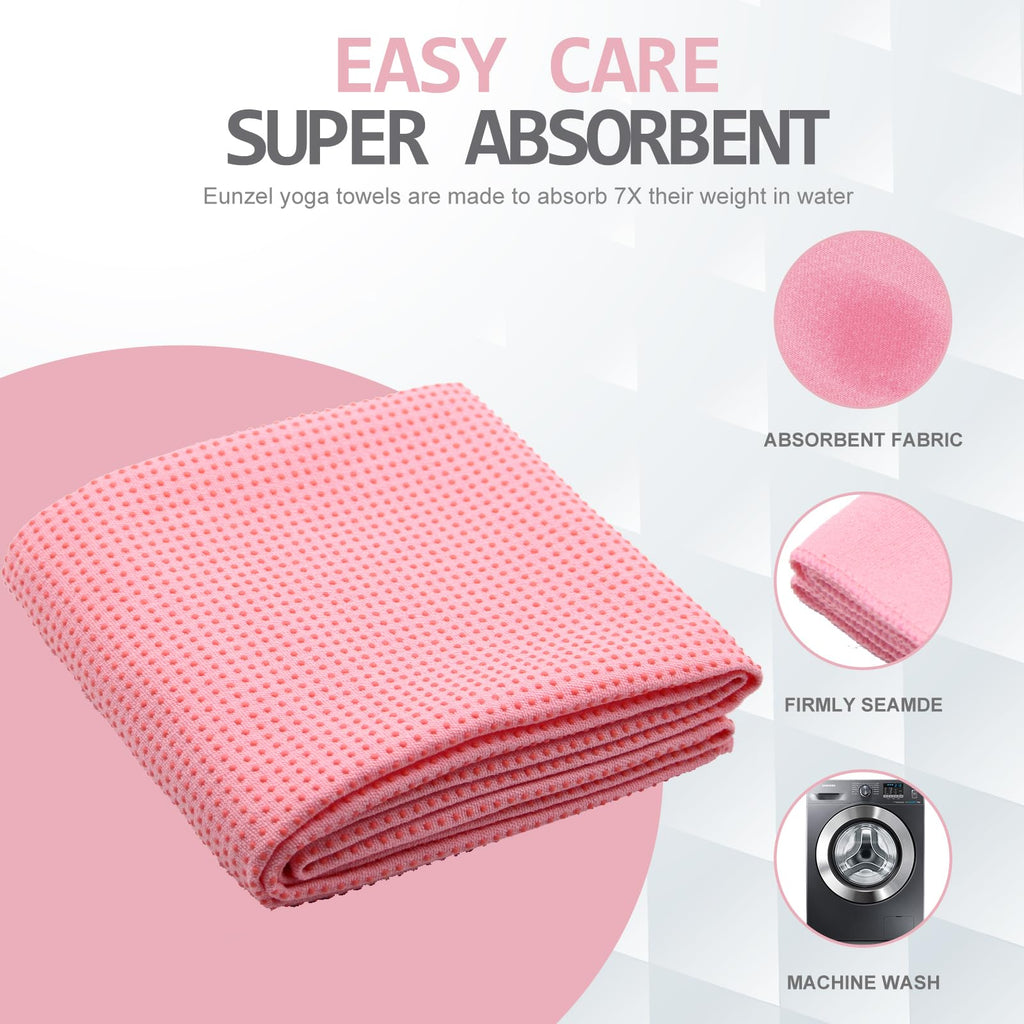 Yoga Towel,Hot Yoga Mat Towel with Grip Dots Sweat Absorbent Non-Slip for Hot Yoga, Pilates and Workout 24" x72", Pink
