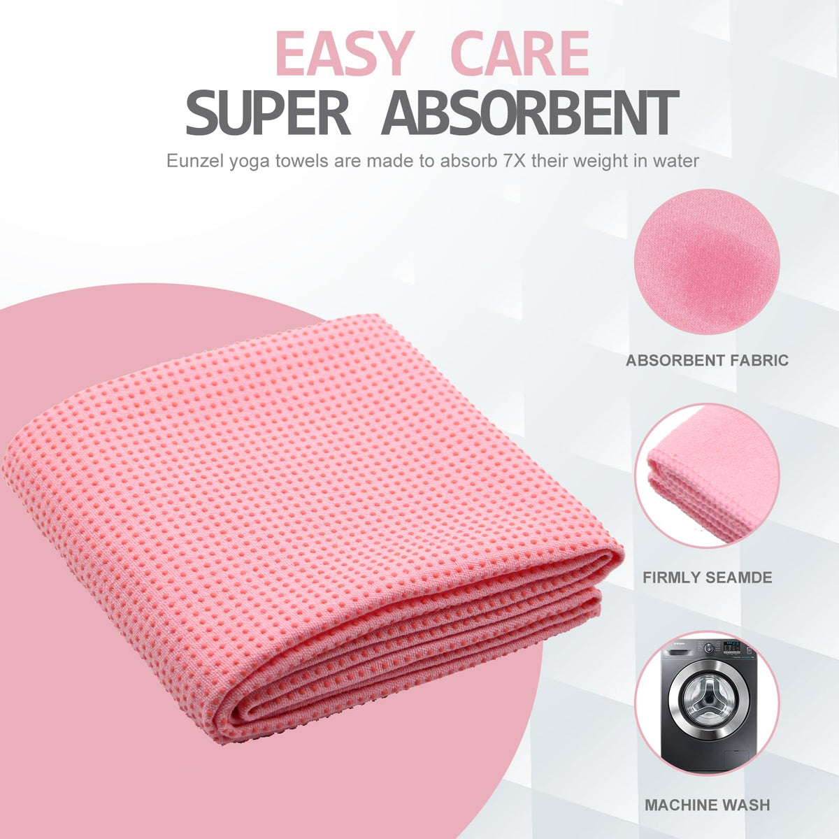 Yoga Towel,Hot Yoga Mat Towel with Grip Dots Sweat Absorbent Non-Slip for Hot Yoga, Pilates and Workout 24" x72", Pink