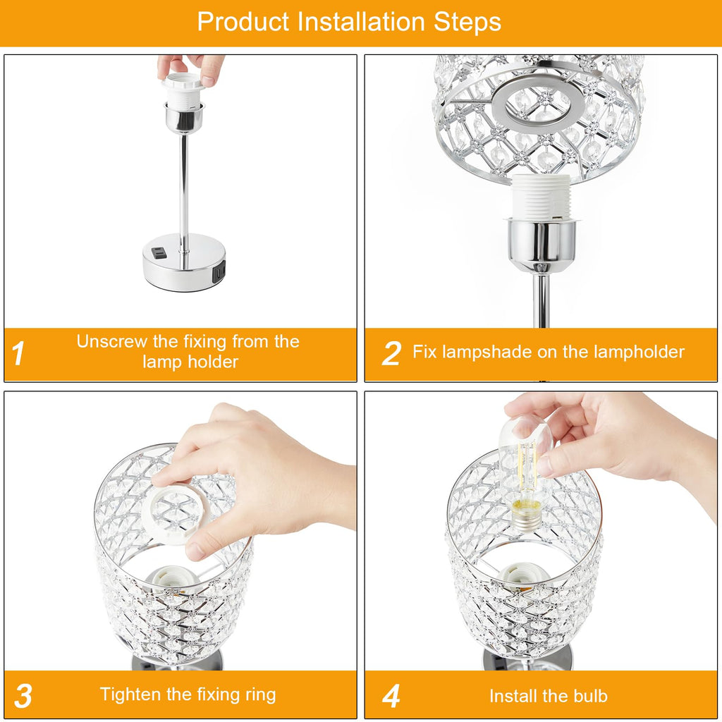 Sliver Crystal Table Lamps for Bedroom Set of 2, Nightstand Touch Lamp