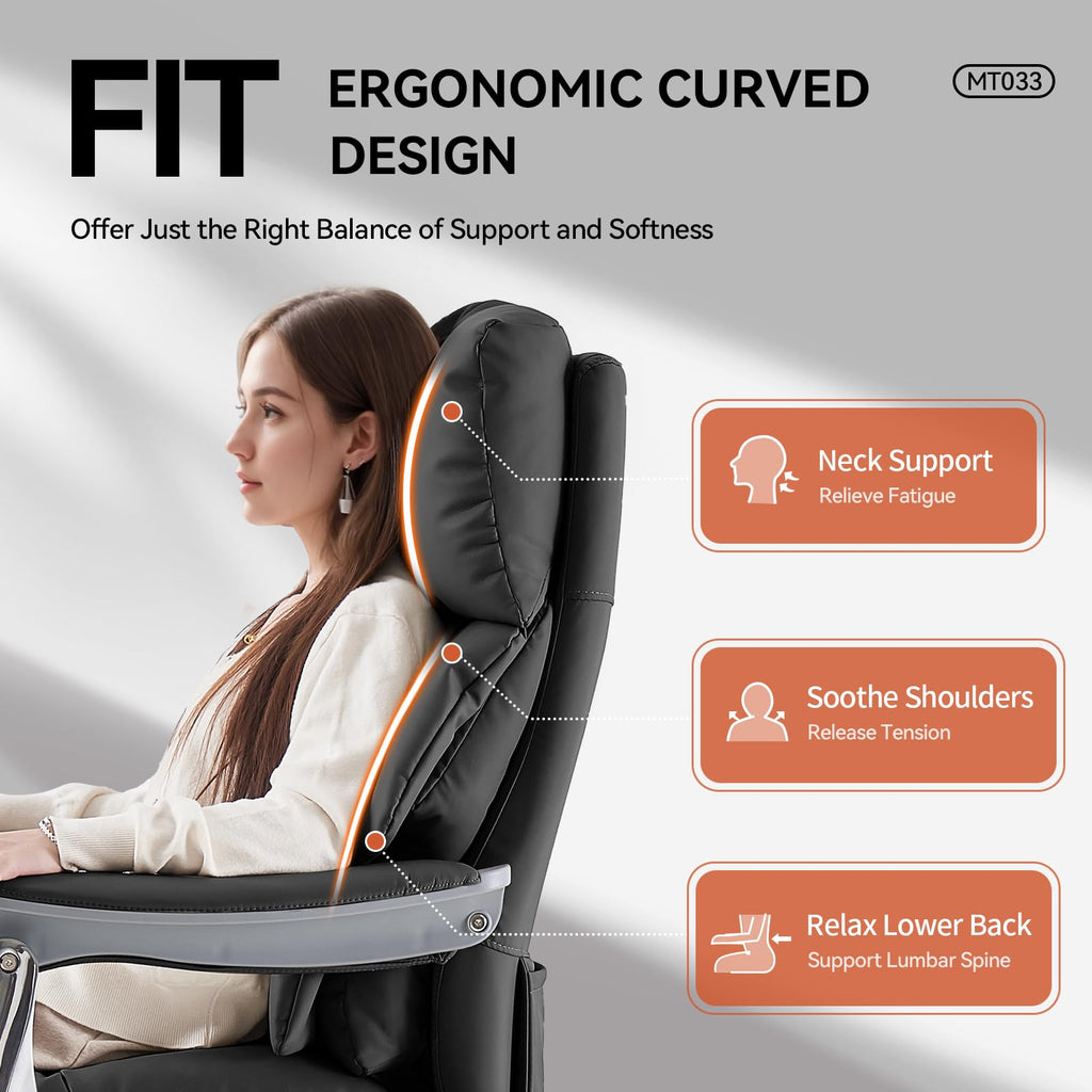 Ergonomic Office Chair with Foot Rest Electric Executive Office Chair-Power Reclining with Massage Big and Tall High Back Computer Chair with Wheels, Sustainable Leather（Black）