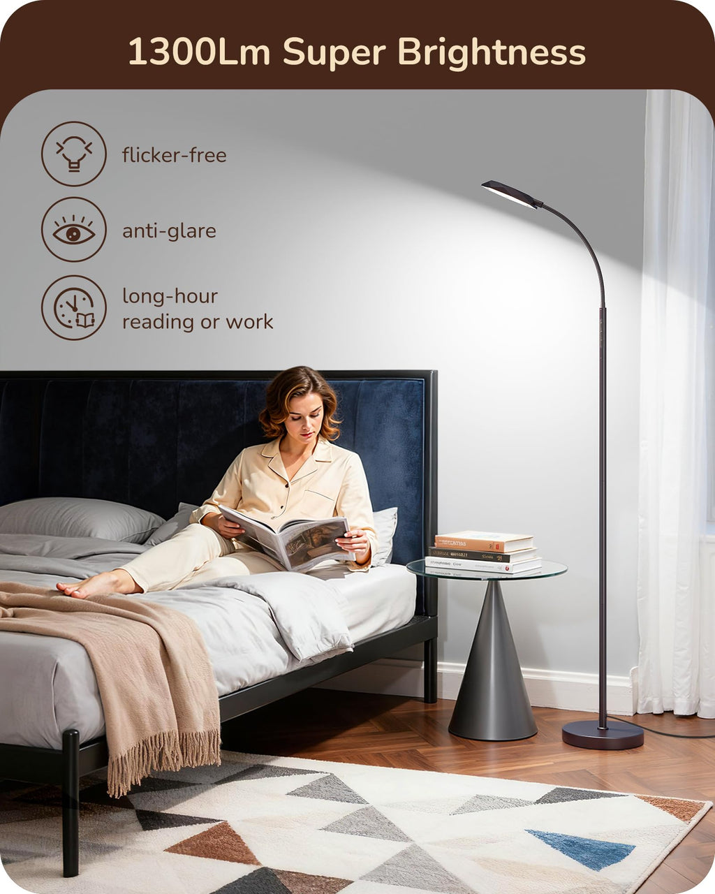 Modern LED Floor Lamp 1300LM Floor Lamps for Living Room Brown