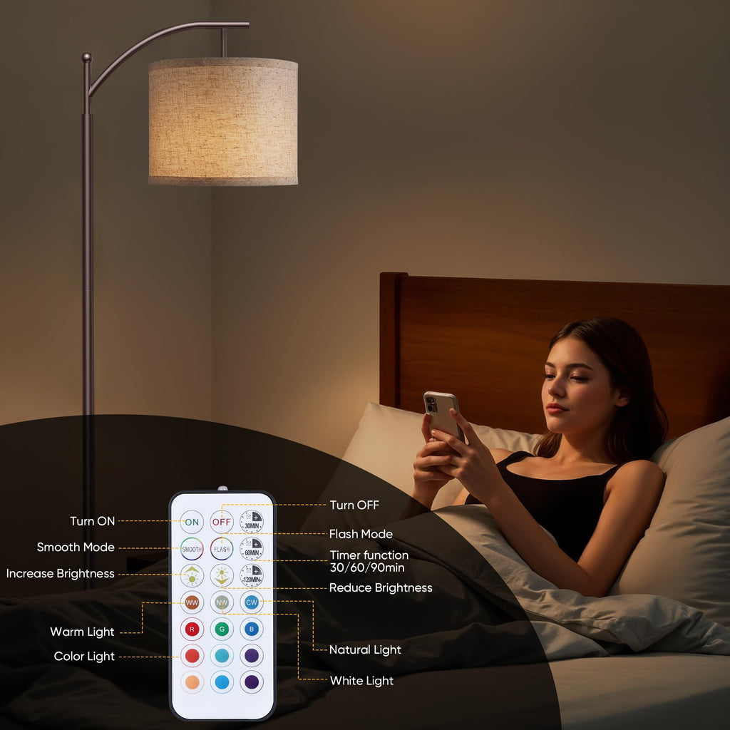 Battery Operated Floor Lamp, RGB Dimmable Cordless Standing Lamp with Remote Control for Living Room, Tall Floor Lamp for Bedroom -Brown