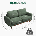 68" Comfy Green Corduroy Loveseat Sofa, 2 Seater Deep Seat Couch with Spring Cushion, Solid Wood Frame for Living Room, Bedroom, Office