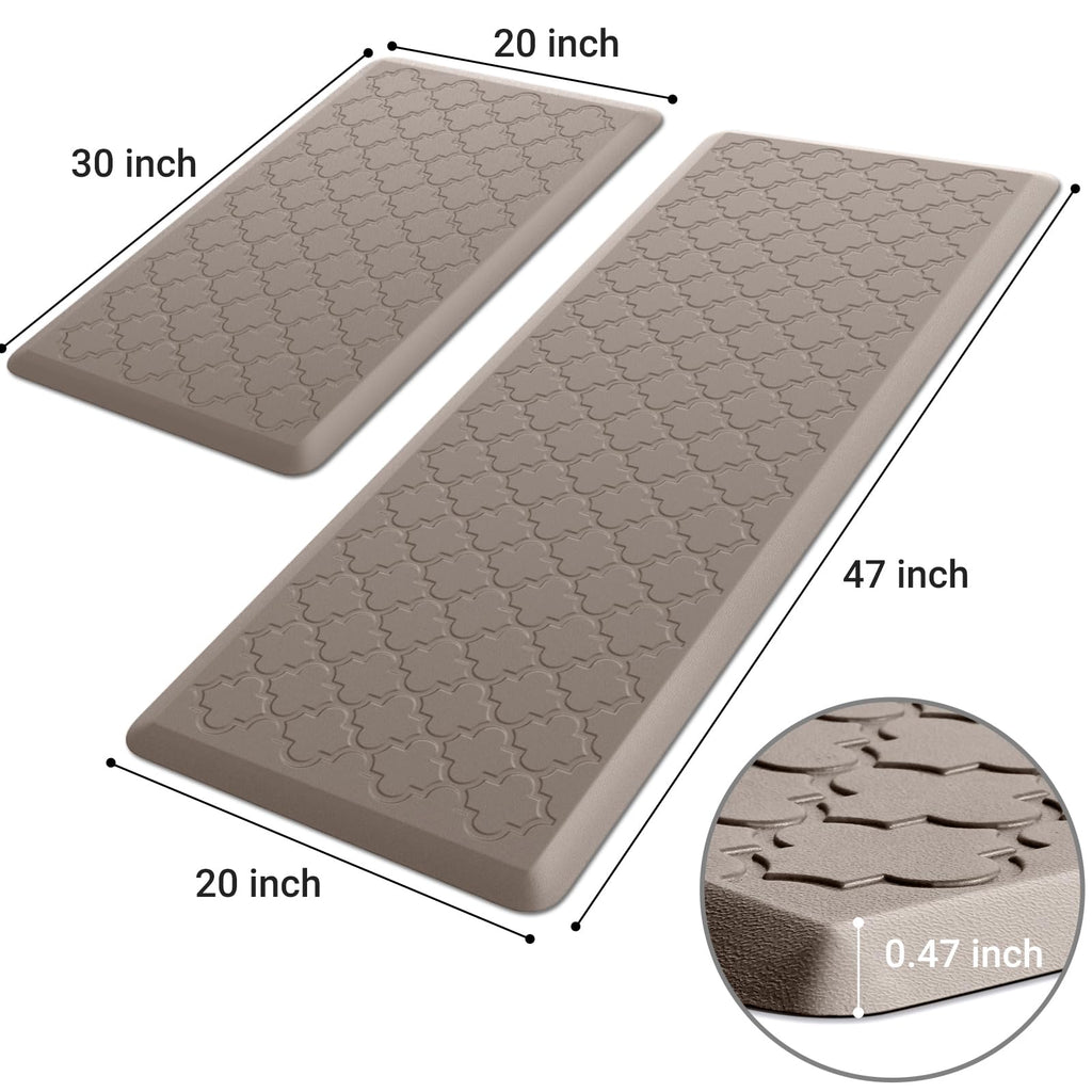 Mat [2 PCS] Cushioned Anti-Fatigue Floor Mat Water Resistant Non-Skid Kitchen Mats and Rugs Ergonomic Comfort Foam Kitchen Rugs Standing Mat for Floor Office Sink (Khaki,20"x30"+20"x47")