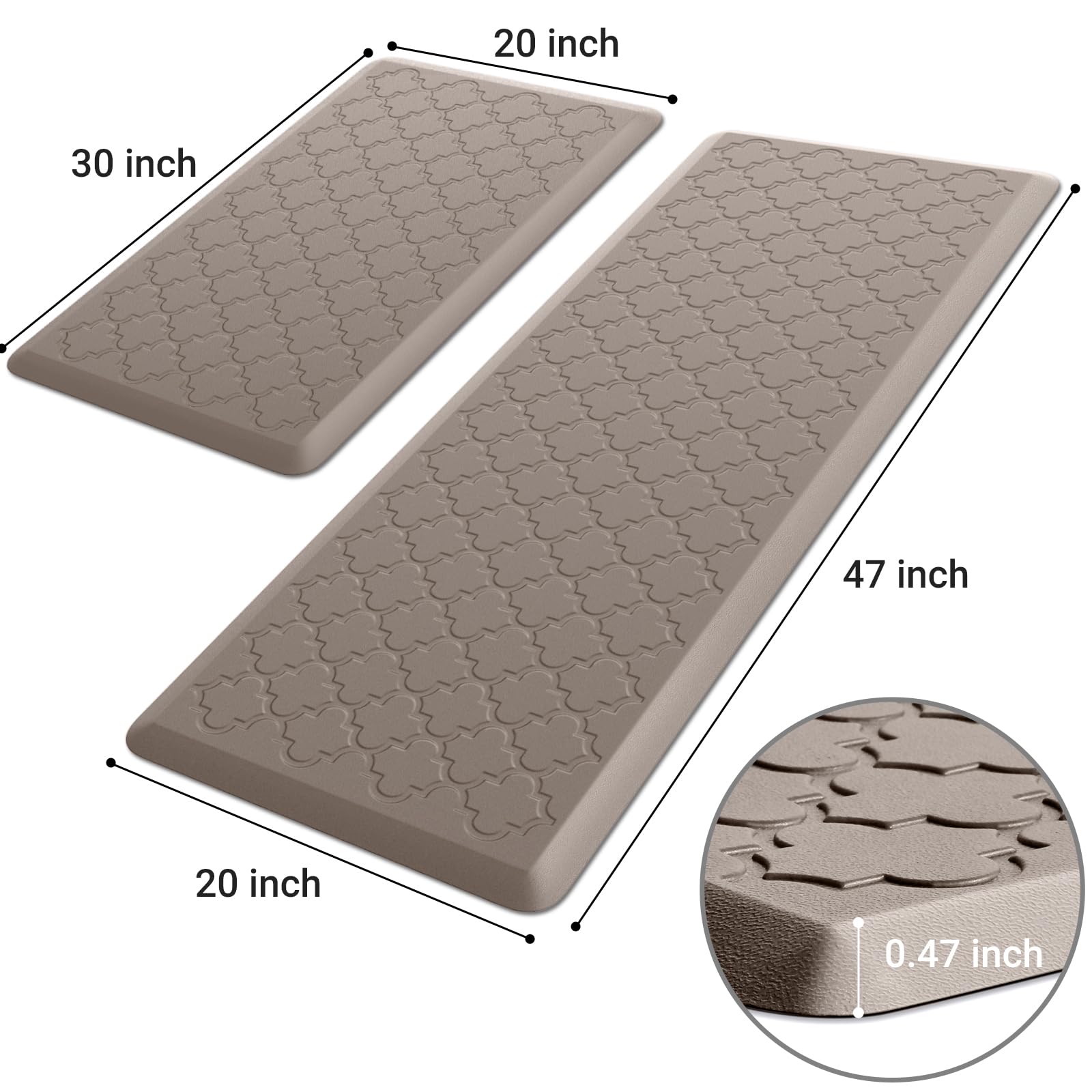 Mat [2 PCS] Cushioned Anti-Fatigue Floor Mat Water Resistant Non-Skid Kitchen Mats and Rugs Ergonomic Comfort Foam Kitchen Rugs Standing Mat for Floor Office Sink (Khaki,20"x30"+20"x47")