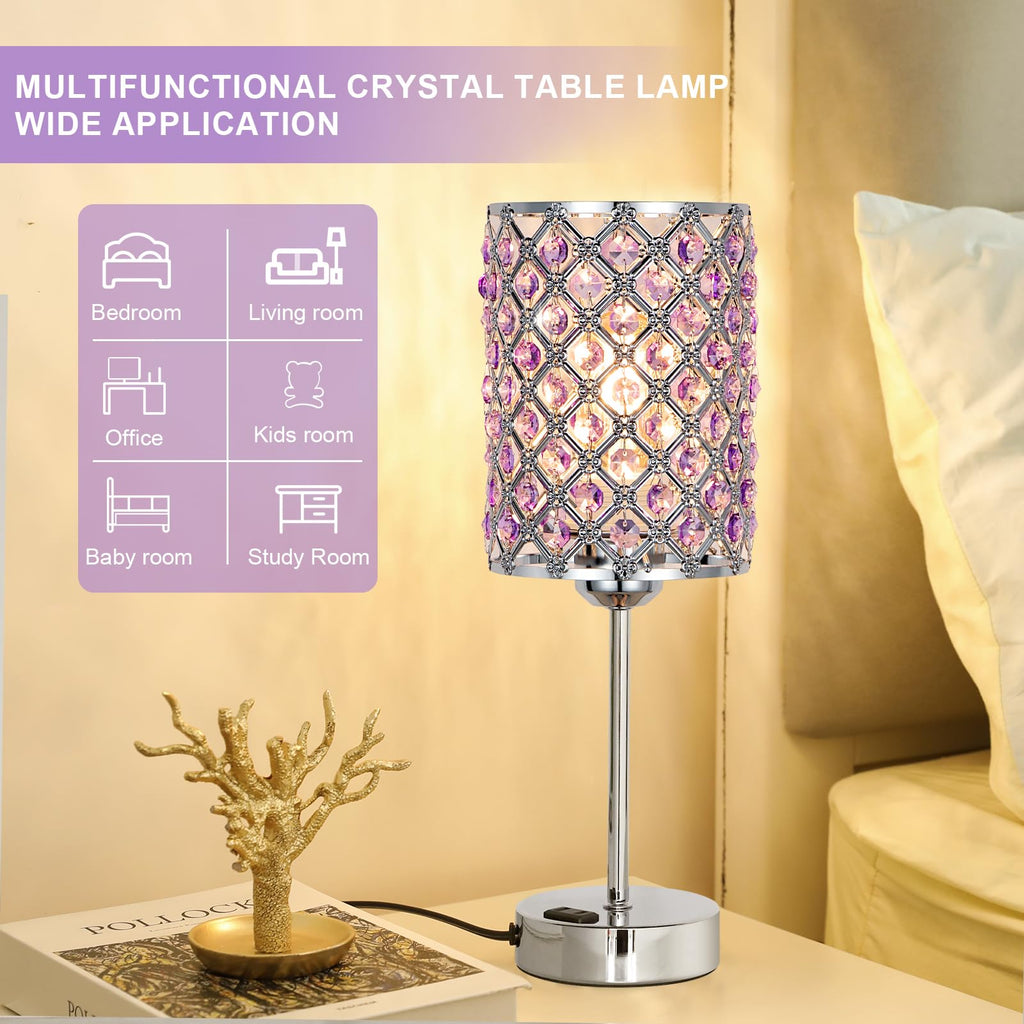 Crystal Lamps for Night Stands, Purple Table Lamp for Bedroom