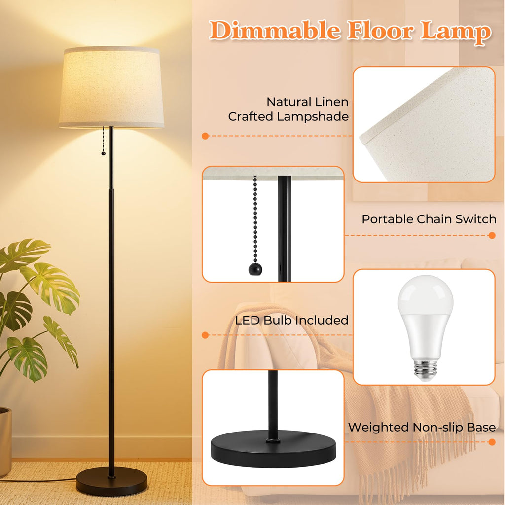 Floor Lamps for Living Room & Bedroom, 60" Modern Tall Standing Lamp, 3CCT