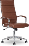High-Back Swivel Office Chair with Lumbar Support, Ergonomic Ribbed Faux Leather, Adjustable Height, 24.75"D x 23.25"W x 45.25"H, Brick Red