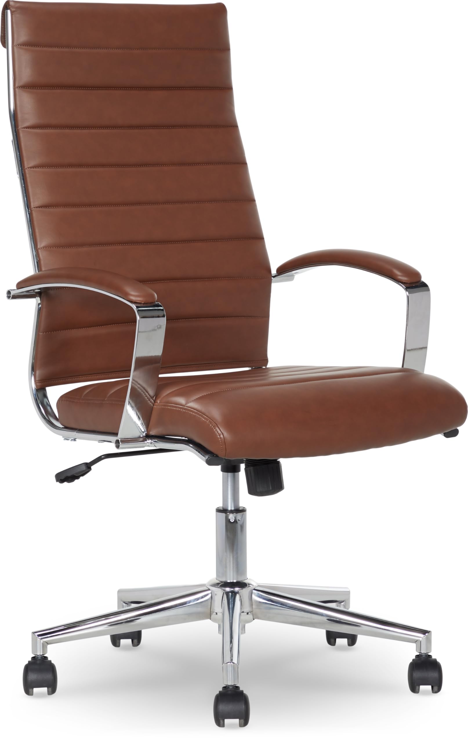 High-Back Swivel Office Chair with Lumbar Support, Ergonomic Ribbed Faux Leather, Adjustable Height, 24.75"D x 23.25"W x 45.25"H, Brick Red