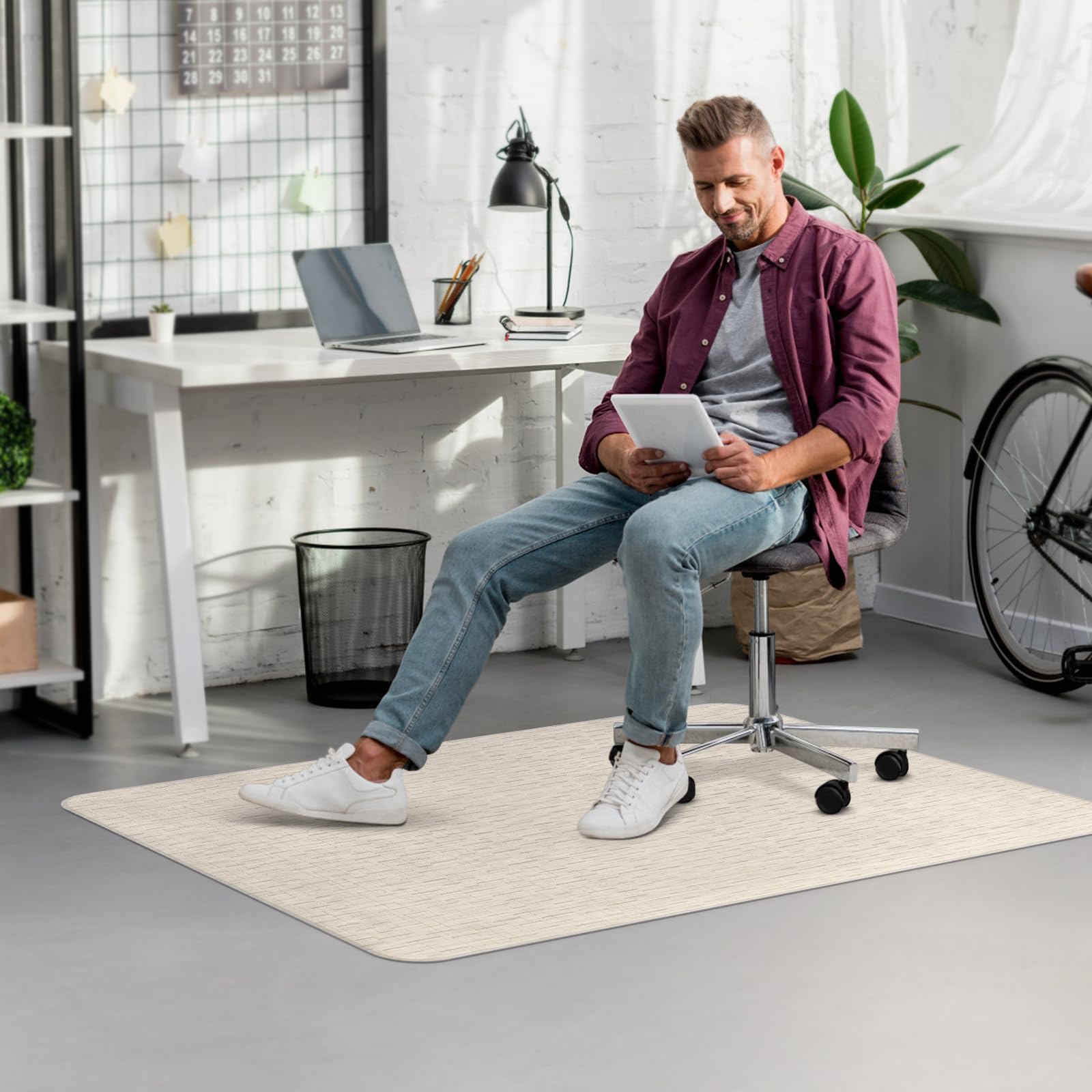 Office Chair Mat for Hardwood Floor, 36" x 48" Desk Chair Mat for Hard Wood and Tile Floor, Large Anti-Slip Hard Floor Protector Rolling Chair Mat, PVC Mat Desk Rug for Office, Light Brown
