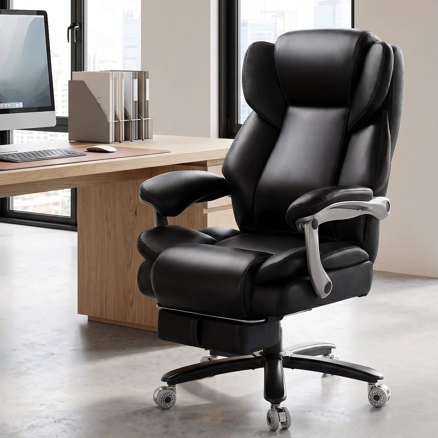 Indulgear 500lbs Heavy Duty Comfy Office Chair, Reclining Big and Tall Office Chair for Heavy People, High Back Executive Chair with Adjustable Lumbar Support,Pocket Spring Cushion