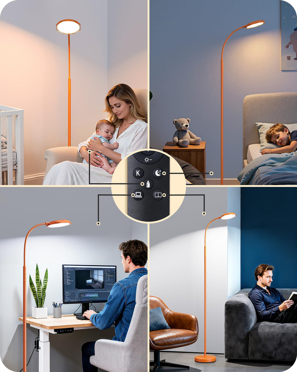 18W LED Floor Lamp for Living Room, Diamond-Surface, Orange