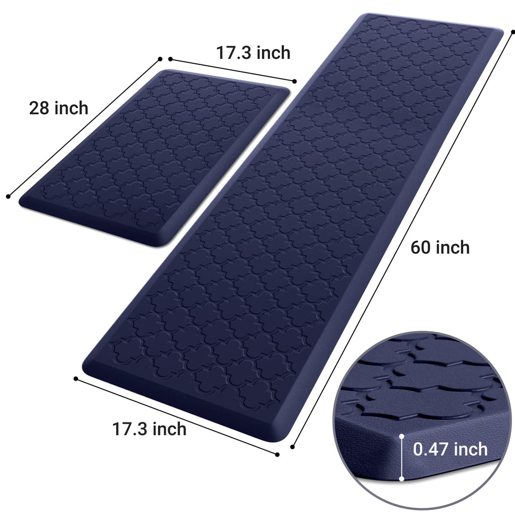 Mat [2 PCS] Cushioned Anti-Fatigue Floor Mat Water Resistant Non-Skid Kitchen Mats and Rugs Ergonomic Comfort Foam Kitchen Rugs Standing Mat for Floor Office Sink(Blue,17.3"x28"+17.3"x60")