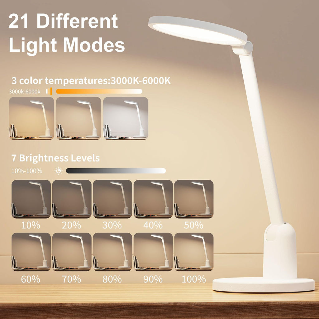 Desk Lamps for Office with Stable Base, 1000LM Ultra Bright Eye-Caring Desk Light, 3000K-6000K Dimmable Table Lamp with Stepless Dimming & Timing Function for Work, Reading, Bedroom