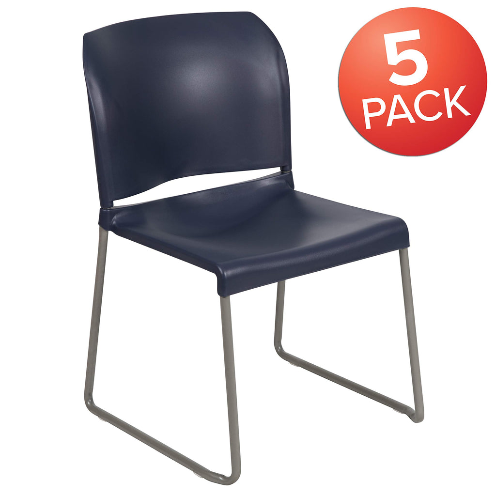Set of 5, Hercules Series Contoured Stacking Chairs for Waiting Rooms and Offices, Ergonomic Lobby Chairs with Curved Back, Navy