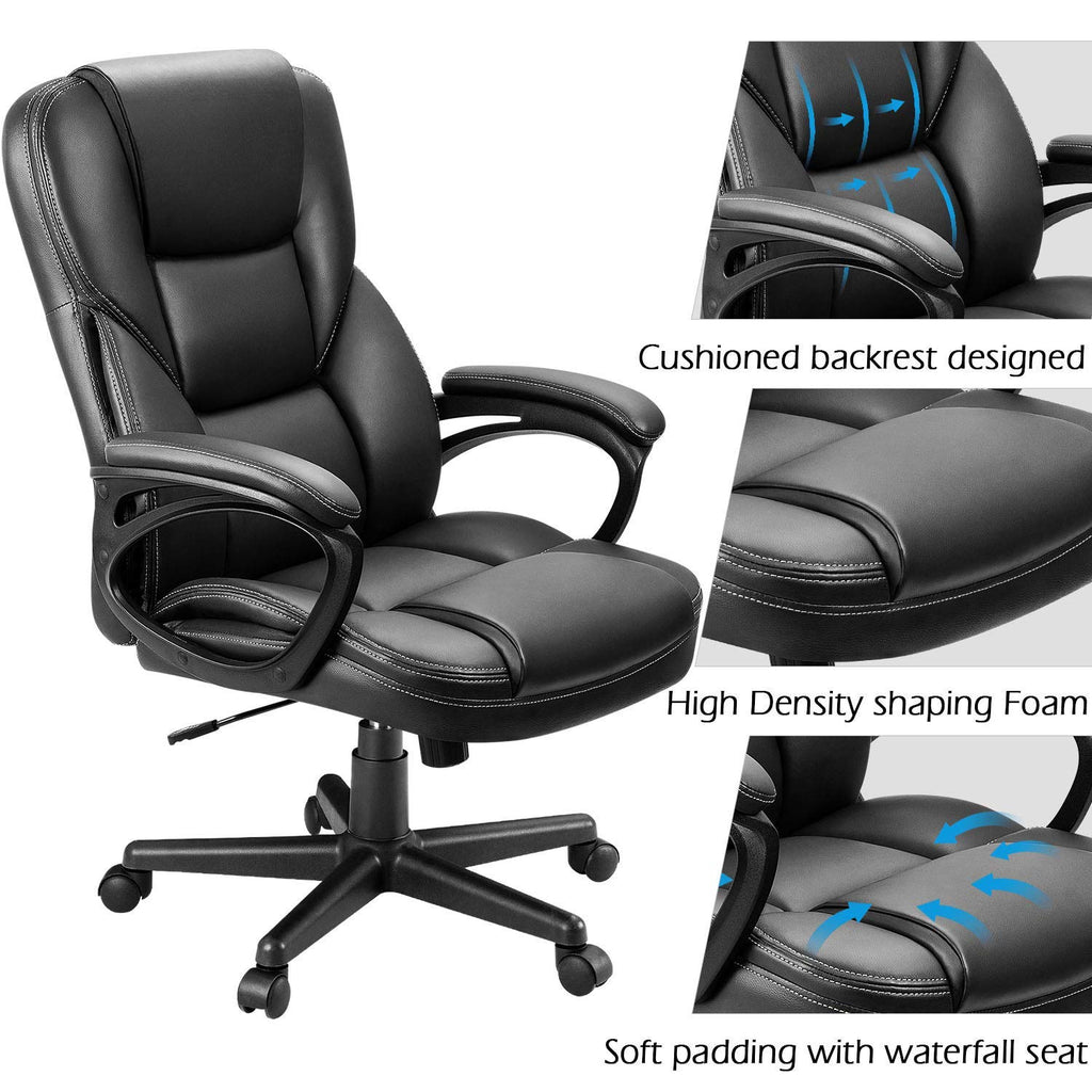 (2, Black) Office Executive Chair High Back Adjustable Managerial Home Desk Chair, Swivel Computer PU Leather Chair with Lumbar Support